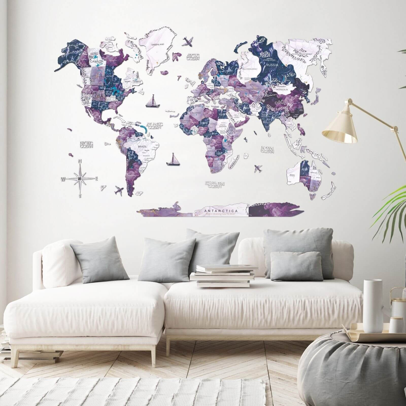 Mappa del Mondo 3D in Legno Via Latte