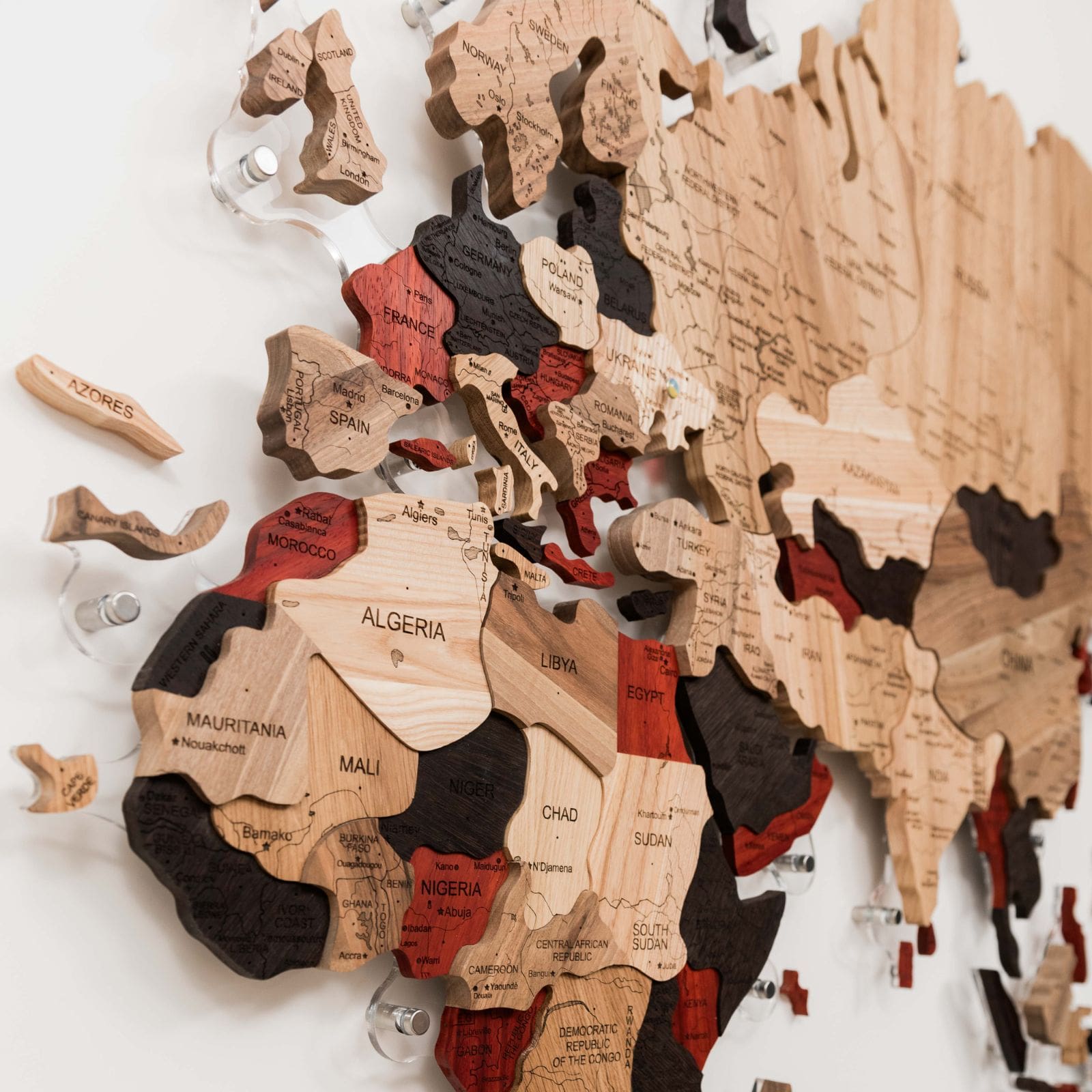 Mappa del Mondo 3D in Legno Massello