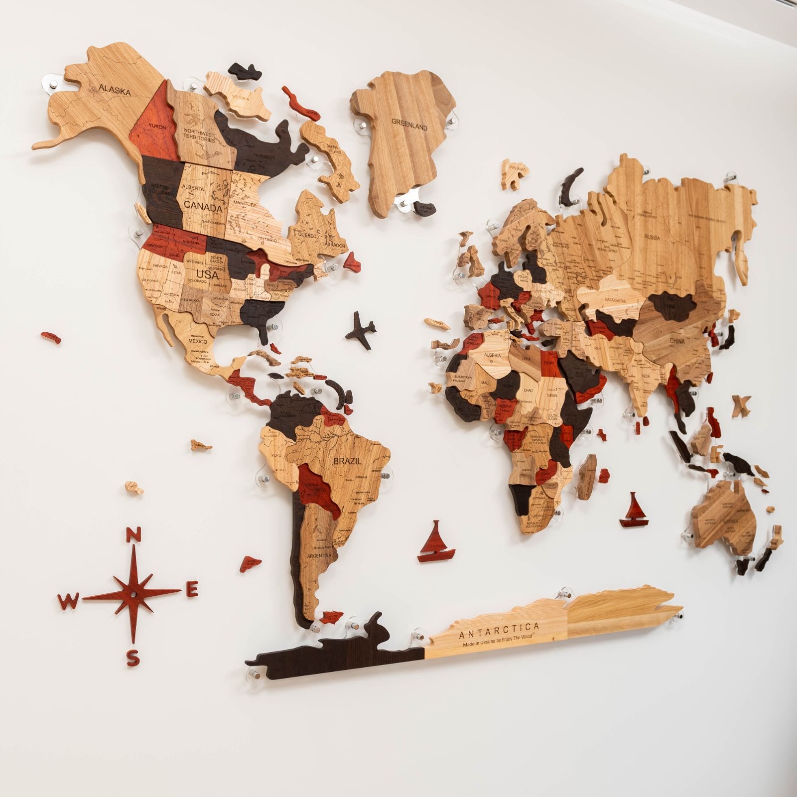 Mappa del Mondo 3D in Legno Massello