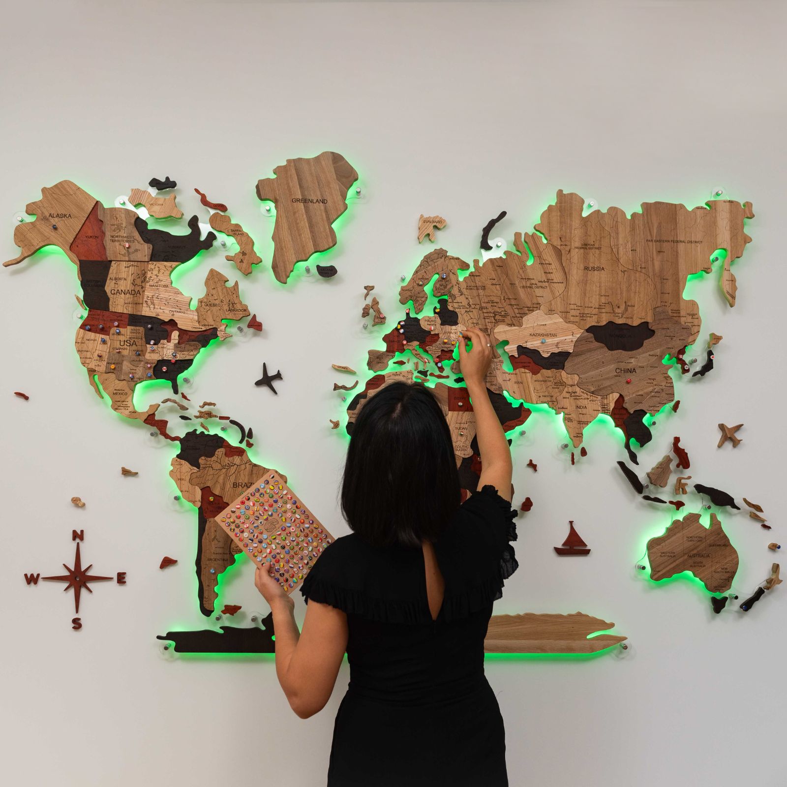Mappa del Mondo 3D in Legno Massello