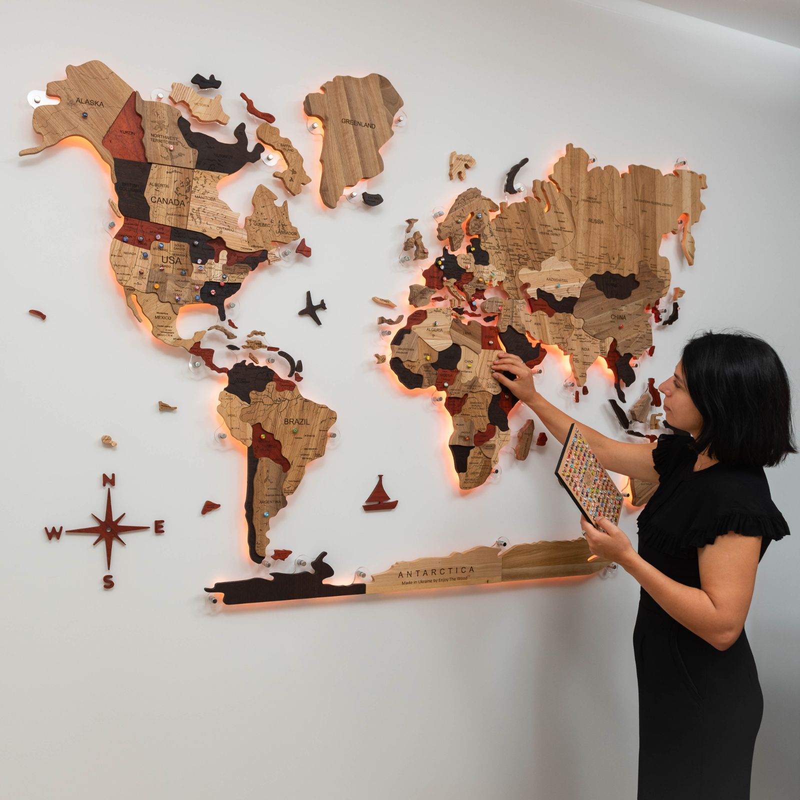 Mappa del Mondo 3D in Legno Massello