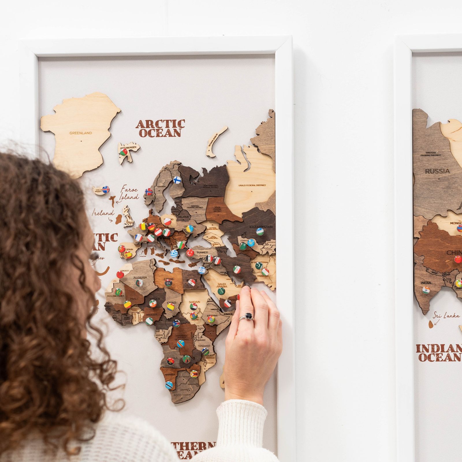3D Multicolored Wooden World Map – Wall Triptych