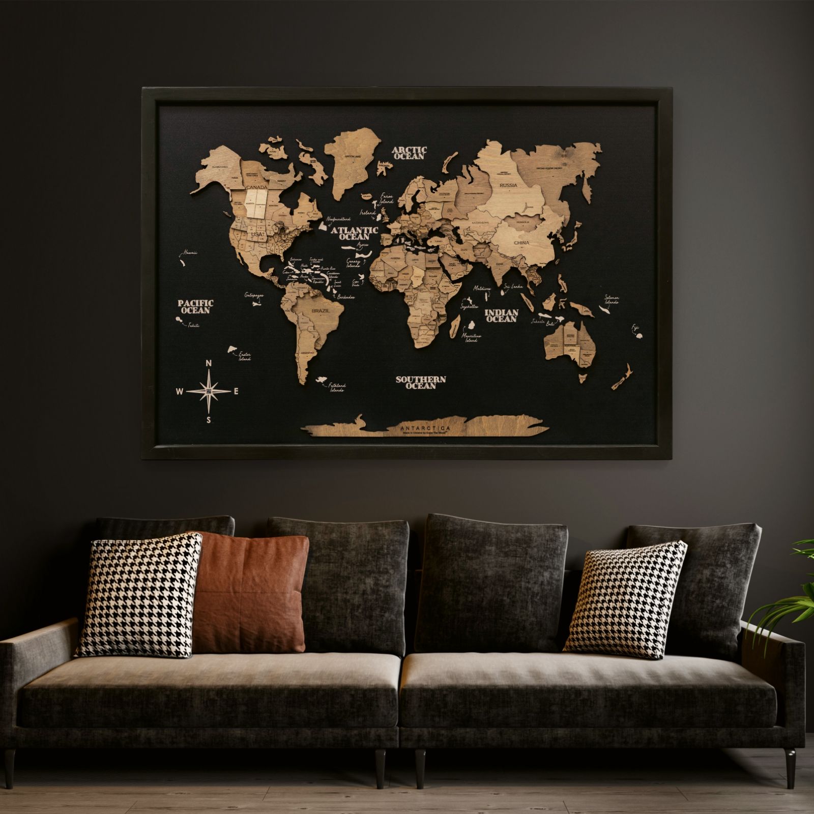 Mappa del Mondo 3D in Legno – Pannello Terra