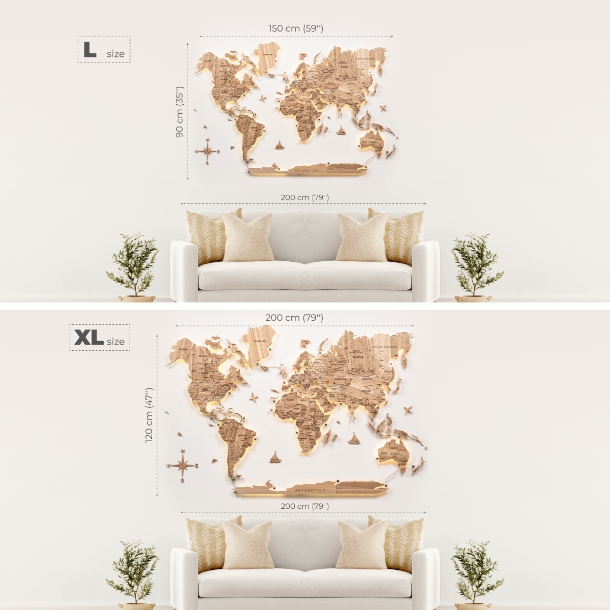 Mappa del Mondo 3D in Legno Massello – Frassino