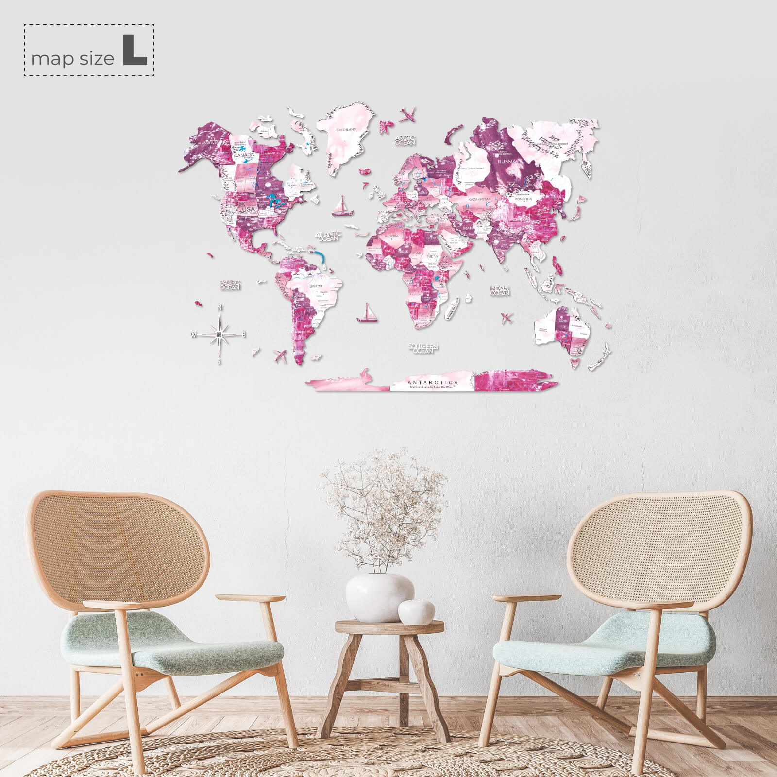 Mappa del Mondo 3D in Legno Dream
