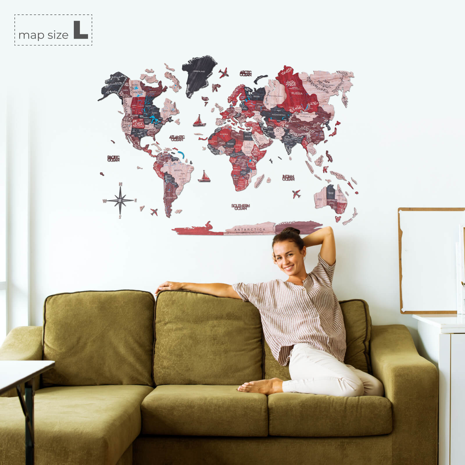 Mappa del Mondo in Legno 3D Cliff: