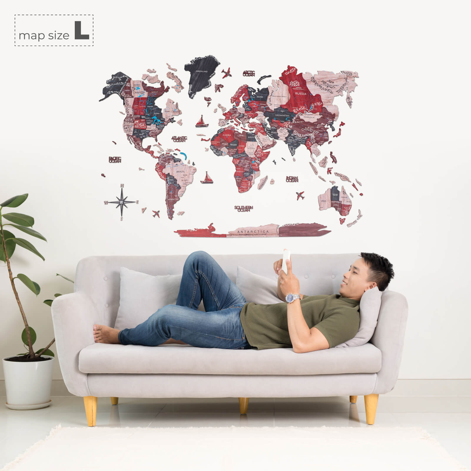 Mappa del Mondo in Legno 3D Cliff: